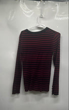 Load image into Gallery viewer, Karl Lagerfeld Womens Red Black Striped Ribbed Knit Henley Sweater Size Medium
