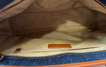 Load image into Gallery viewer, Rosetti Womens Blue Brown Monogram Print Inner Pockets Shoulder Tote Bag
