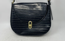 Load image into Gallery viewer, Jules Kae Jacqueline Womens Black Leather Crocodile Embossed Shoulder Bag
