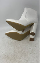 Load image into Gallery viewer, Idifu Womens White Pointed Toe Block Heel Side-Zip Ankle Booties Size 6
