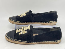 Load image into Gallery viewer, Authentic Tory Burch Womens Black Pearl Logo Espadrilles Flats 5M Worn Damaged
