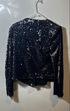 Load image into Gallery viewer, Rachel Zoe Womens Black Silver Sequin Formal Collarless Full-Zip Jacket Size M
