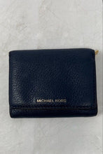 Load image into Gallery viewer, Michael Kors Womens Blue Leather Credit Card Slots Trifold Wallet
