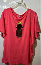 Load image into Gallery viewer, Quacker Factory By Jeanne Bice Womens Coral Sequin Pineapple T-Shirt Size 3X
