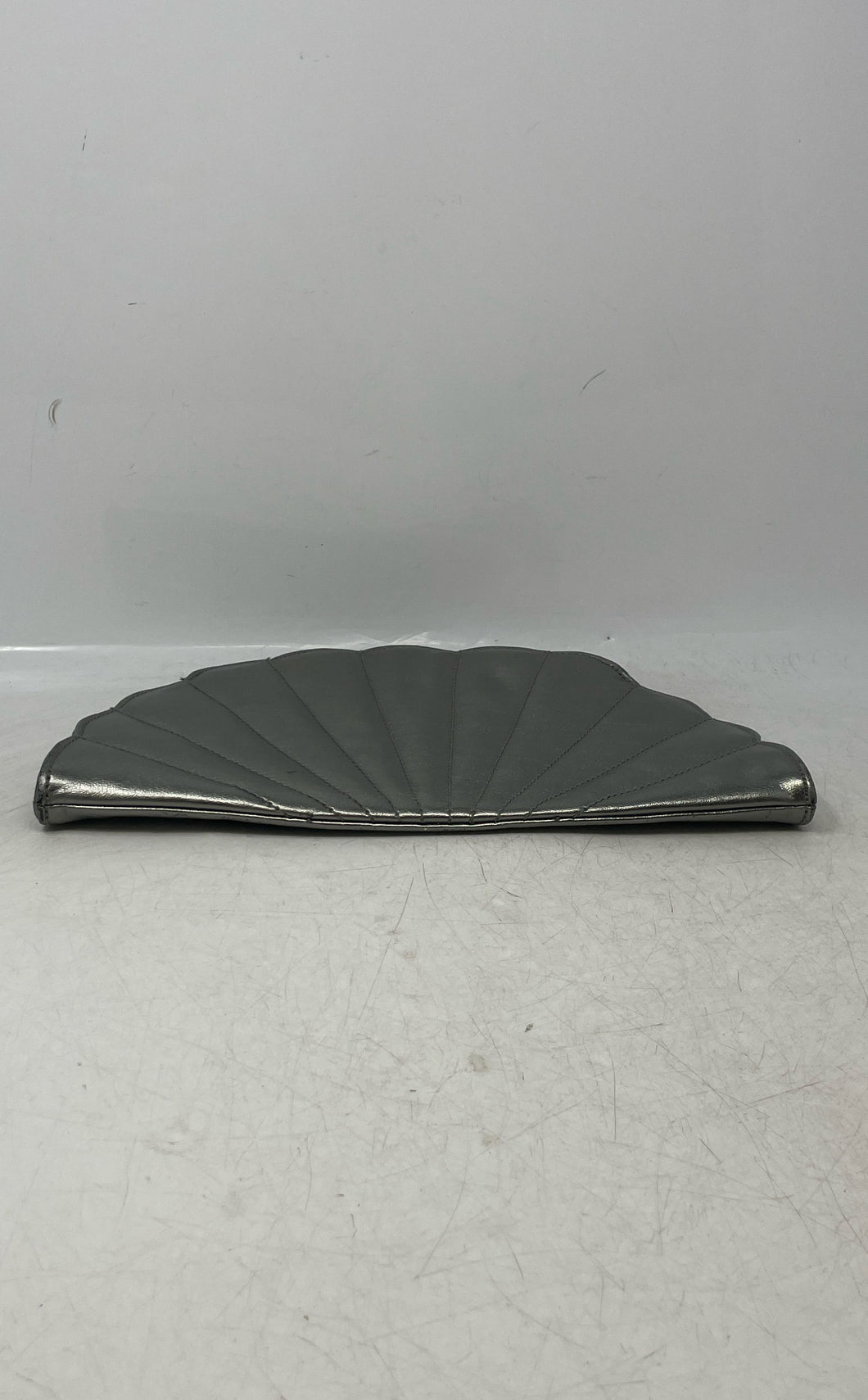 French Connection Womens Silver Leather Fan Shape Lined Clutch Bag