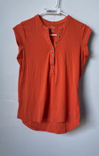 Load image into Gallery viewer, Calvin Klein Womens Orange Short Cap Sleeve Henley Neck Blouse Top Size XS
