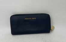 Load image into Gallery viewer, Michael Kors Womens Blue Pebbled Leather Card Slots Accordion Zip-Around Wallet
