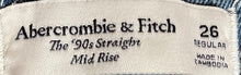 Load image into Gallery viewer, Abercrombie &amp; Fitch Womens Blue Mid-Rise Denim Straight Jeans Pants Size 26
