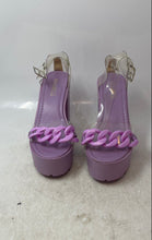 Load image into Gallery viewer, Mata Womens Clear Lavender Chained High Platform Heels Size 6
