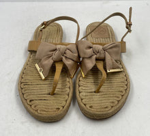 Load image into Gallery viewer, Authentic Tory Burch Womens Penny Beige Bow Flat Espadrille Sandals Size 8.5 M

