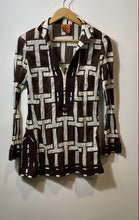 Load image into Gallery viewer, Authentic Tory Burch Womens White Brown T Monogram Cotton Tunic Blouse Size 0
