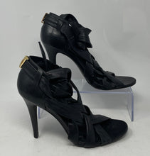 Load image into Gallery viewer, Authentic Tory Burch Womens Black Leather High Stiletto Strappy Heels Sz 8M Worn
