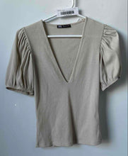 Load image into Gallery viewer, Zara Womens Brown Puff Sleeve V-Neck Knitted Pullover Blouse Top Size Small
