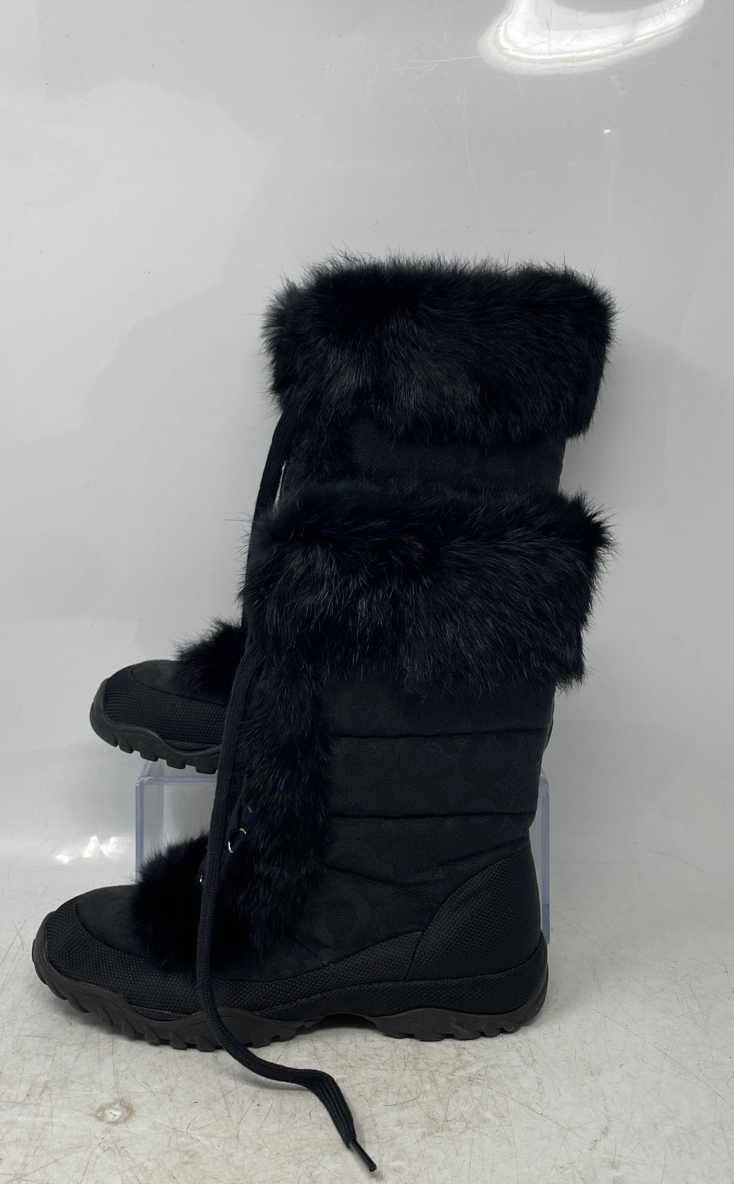 Coach Womens Jennie Black Monogram Round Toe Lace-Up Snow Boots Size 6 1/2 B
