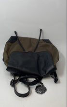 Load image into Gallery viewer, Vince Camuto Womens Olive Green Black Leather Trim Magnetic Flap Charm Backpack
