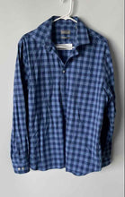 Load image into Gallery viewer, Michael Kors Mens Blue Plaid Long Sleeve Stretch Slim Fit Dress Shirt Size XL
