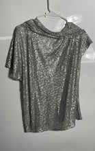 Load image into Gallery viewer, Calvin Klein Womens Gray Lace Sequin Flutter Sleeve Cowl Neck Blouse Top Size 6
