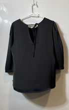 Load image into Gallery viewer, Karl Lagerfeld Womens Black Puff Sleeve Round Neck Tie Back Blouse Top Size M
