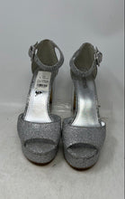 Load image into Gallery viewer, Michael Kors Womens Silver Peep Toe Ankle Strap Platform Heels Size 8M
