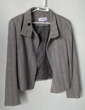 Load image into Gallery viewer, Calvin Klein Womens White Gray Herringbone Open Front Cropped Jacket Size 10
