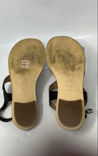 Load image into Gallery viewer, Michael Kors Womens MK Plate Logo Black Leather Buckle Thong Sandals Size 8.5M
