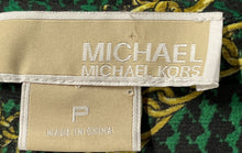 Load image into Gallery viewer, Michael Kors Womens Green Gold Chain Print Smocked Waist Blouse Top Size P
