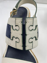 Load image into Gallery viewer, Authentic Tory Burch Womens Ines White Blue Wedge Heel Espadrille Sandals Sz 8M
