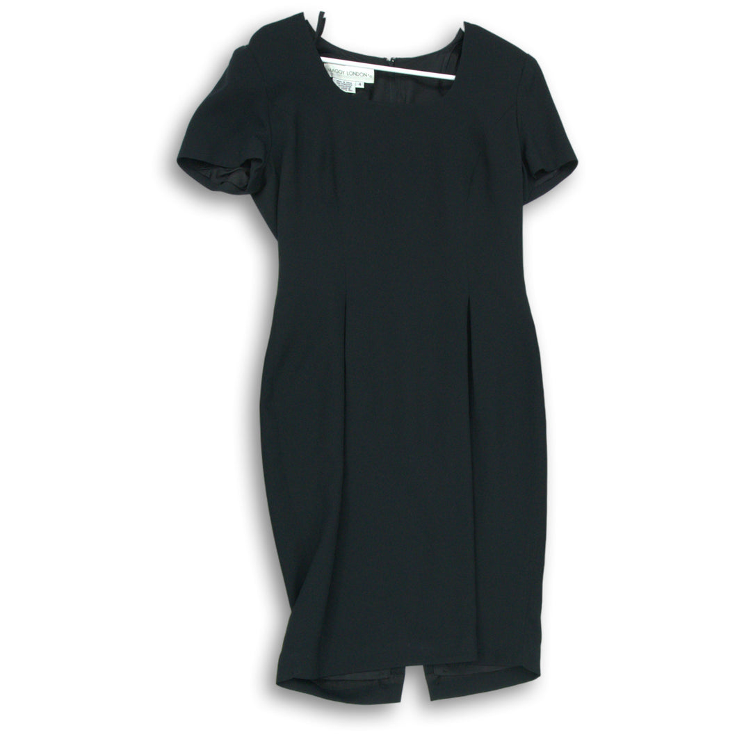 Maggy London Womens Black Short Sleeve Round Neck Back Zip Sheath Dress Size 4