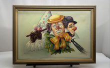 Load image into Gallery viewer, Signed And Framed Wall Hanging Art Canvas Painting Of Clowns By Stephen
