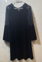 Load image into Gallery viewer, Tommy Hilfiger Womens Blue Velvet Sheer Lace Long Bell Sleeve Shift Dress Sz 14W

