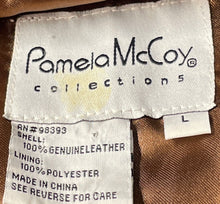 Load image into Gallery viewer, Pamela McCoy Womens Brown Leather Long Sleeve Full-Zip Motorcycle Jacket Size L
