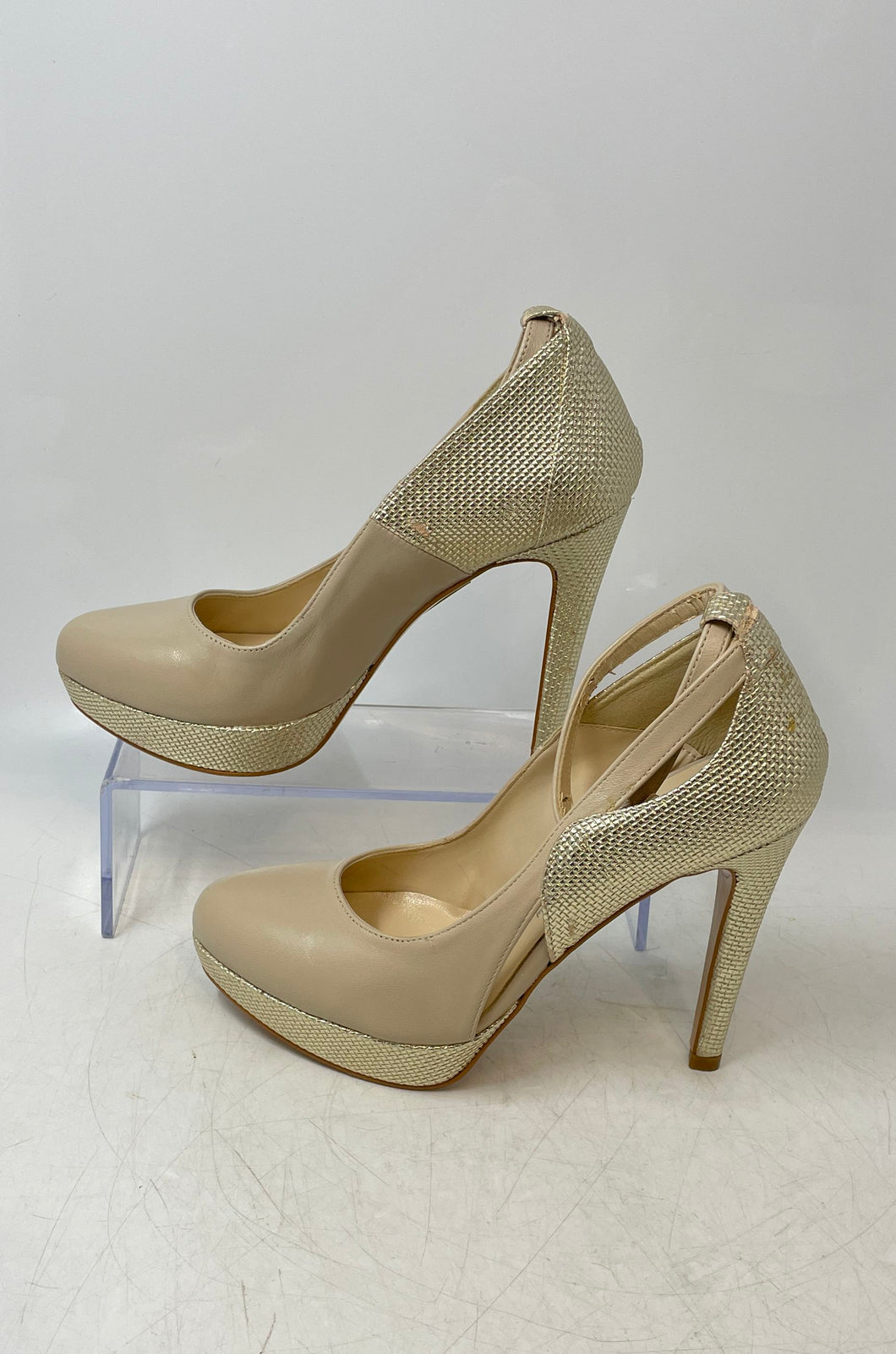 Rizzoli Womens Beige Leather Ankle Strap Stiletto Pump Heels Size EUR 38