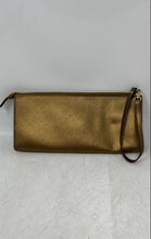 Load image into Gallery viewer, Neiman Marcus Womens Gold Leather Zip Top Credit Card Slots Wristlet Wallet
