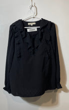 Load image into Gallery viewer, Loft Womens Black Swiss Dot Ruffle Long Sleeve Tie Neck Blouse Top Size Medium
