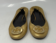 Load image into Gallery viewer, Authentic Tory Burch Womens Reva Gold-Tone Leather Ballet Flats Size 6.5 Worn
