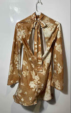 Load image into Gallery viewer, Forever 21 Womens Brown And Beige Floral Long Sleeve Back Tie Mini Dress Size S
