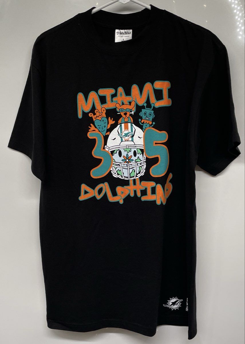 Shaka Wear Mens Black Miami Dolphins Graphic Print Football-NFL T-Shirt Size L