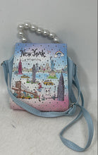 Load image into Gallery viewer, New York Girls Multicolor Whimsical Skyline Design Print Mini Crossbody Purse
