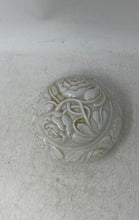 Load image into Gallery viewer, White Floral Engraved Porcelain Vanity Collectible Round Trinket Box With Lid
