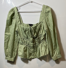 Load image into Gallery viewer, J. Crew Womens Green Balloon Sleeve Cinched Square Neck Cropped Blouse Top Sz 2
