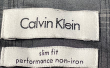 Load image into Gallery viewer, Calvin Klein Mens Dark Gray Plaid Cotton Slim Fit Non-Iron Dress Shirt Size 16
