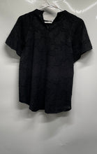 Load image into Gallery viewer, Ann Taylor Womens Black Textured Floral Short Sleeve Round Neck Blouse Top Sz M
