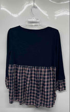 Load image into Gallery viewer, Loft Womens Blue Plaid 3/4 Sleeve Ruffle Hem Pullover Blouse Top Size Medium
