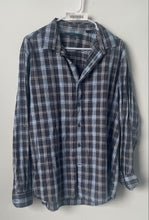 Load image into Gallery viewer, Perry Ellis Mens Blue Plaid Cotton Slim Fit Long Sleeve Button-Up Shirt Size XL
