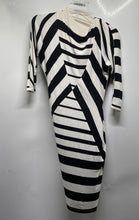 Load image into Gallery viewer, Bebe Womens Black White Striped 3/4 Sleeve Round Neck Short Bodycon Dress Size S
