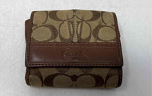Load image into Gallery viewer, Coach Womens Brown Beige Signature Print ID And Credit Card Slots Trifold Wallet
