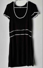 Load image into Gallery viewer, Express Womens Black White Scalloped Trim Scoop Neck Sweater Dress Size Large
