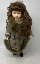 Load image into Gallery viewer, Vintage Collectible Porcelain Curly Hair Blue Eyes Victorian Style Girl Doll

