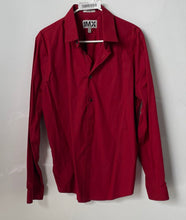 Load image into Gallery viewer, Express 1MX Mens Red Stretch Long Sleeve Spread Collar Dress Shirt Size L
