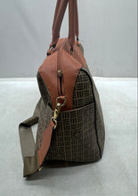 Load image into Gallery viewer, Anne Klein Womens Orange &amp; Brown Signature Print Weekender Travel Duffle Handbag
